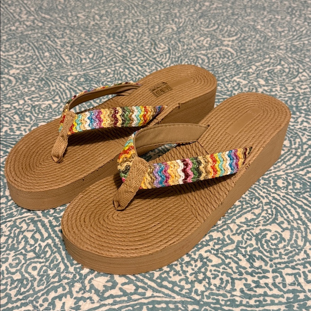 Multicolor Striped Wedge Sandals